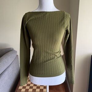 Anthropologie Olive Ribbed Open Back Long Sleeve Top